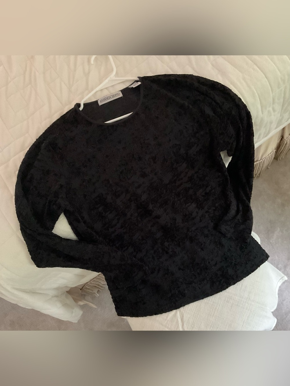 Women's Amanda Smith Black Textured Long-Sleeve Top
